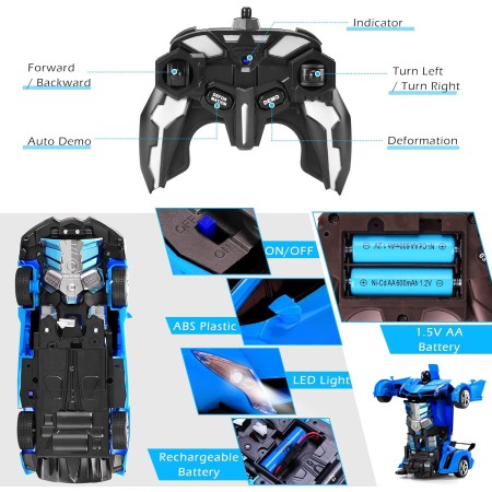 Dolanus Automóvil Transform Robot RC - El automóvil con control remoto contiene todas las baterías: Deformación de un solo botón