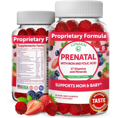 Gomitas prenatales de vitaminas para mujeres con hierro y ácido fólico, masticables y sin OMG, vitaminas prenatales