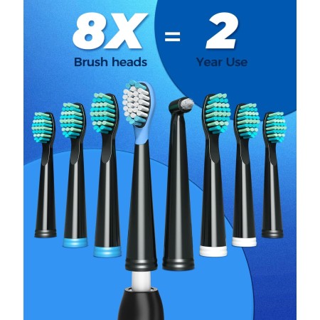 Cepillos de dientes eléctricos sónicos para adultos, 8 cabezales de cepillo eléctrico con 40000 VPM limpieza profunda 5 modos,