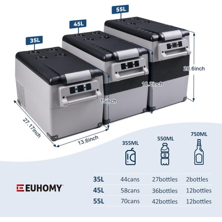 EUHOMY Refrigerador de automóvil, 55 litros (59 cuartos de galón) Refrigerador RV (gris). & Gas One GS-3400P Estufa de propano o