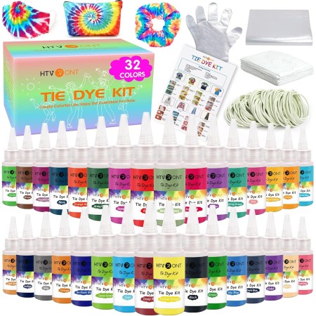 HTVRONT Kit de teñido anudado, 32 colores vibrantes, kit de teñido anudado, permanente no tóxico para grupos grandes, niños y