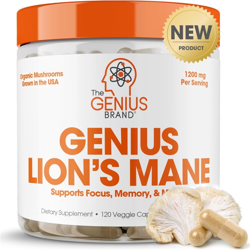 Genius Mushroom – Melena de león, Cordyceps y Reishi – Mejorador del sistema inmunitario y suplemento cerebral nootrópico –