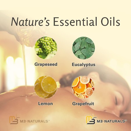 M3 Naturals - Aceite de masaje anticelulitis infundido con colágeno y células madre. Todos los aceites esenciales naturales.