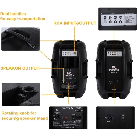 RECK DC 12 portátil de 12 pulgadas, 1000 vatios, sistema de altavoces Dj/PA alimentado de 2 vías, conjunto combinado con