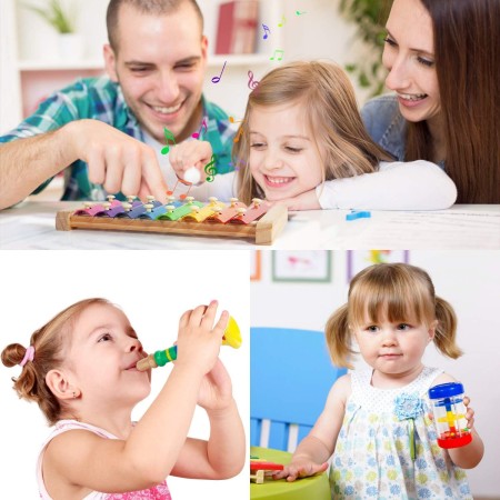 Instrumentos musicales para niños, 33 piezas, 18 tipos, instrumentos de percusión de madera, pandereta, xilófono, juguetes para