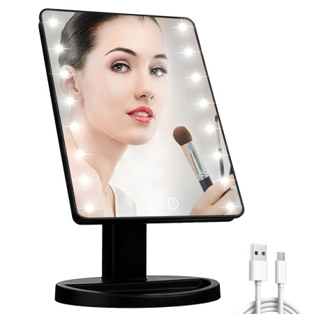 KOOKIN Espejo de maquillaje iluminado con 16 luces LED, rotación libre de 180 grados, espejo iluminado con pantalla táctil,