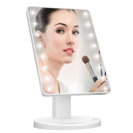 KOOKIN Espejo de maquillaje iluminado con 16 luces LED, rotación libre de 180 grados, espejo iluminado con pantalla táctil,