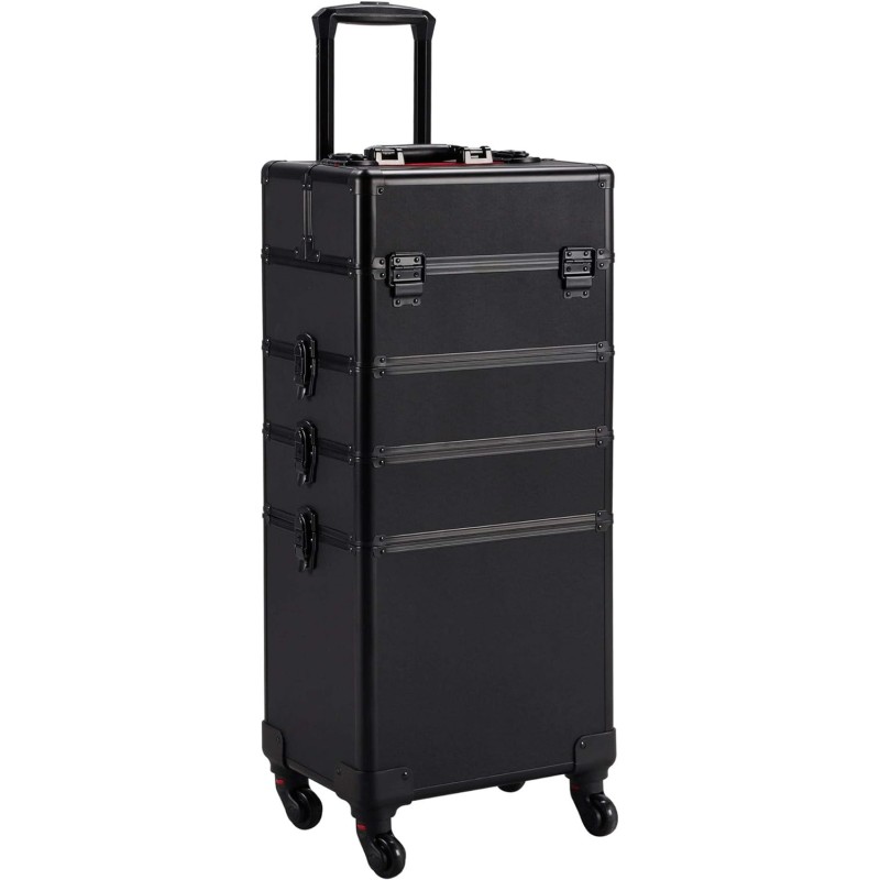 Yaheetech Rolling Makeup Case Professional Cosmetic Case Aluminum Makeup Train Case Cosmetic Organizer Makeup Trolley