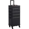 Yaheetech Rolling Makeup Case Professional Cosmetic Case Aluminum Makeup Train Case Cosmetic Organizer Makeup Trolley