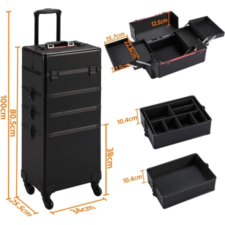 Yaheetech Rolling Makeup Case Professional Cosmetic Case Aluminum Makeup Train Case Cosmetic Organizer Makeup Trolley