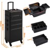 Yaheetech Rolling Makeup Case Professional Cosmetic Case Aluminum Makeup Train Case Cosmetic Organizer Makeup Trolley