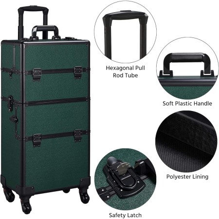 Yaheetech Rolling Makeup Case Professional Cosmetic Case Aluminum Makeup Train Case Cosmetic Organizer Makeup Trolley