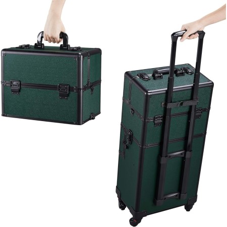 Yaheetech Rolling Makeup Case Professional Cosmetic Case Aluminum Makeup Train Case Cosmetic Organizer Makeup Trolley