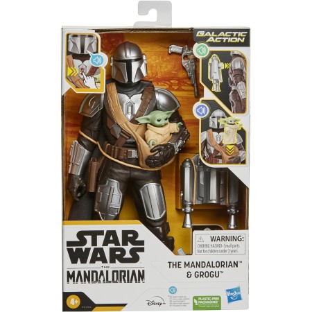 Playskool Star Wars Galactic Action The Mandalorian & Grogu - Figuras de acción electrónicas interactivas de 12 pulgadas,