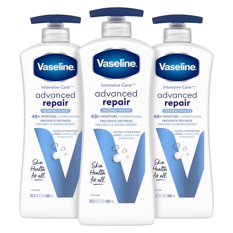 Vaseline Loción corporal de cuidado intensivo para piel seca Loción sin perfume de reparación avanzada hecha con lípidos