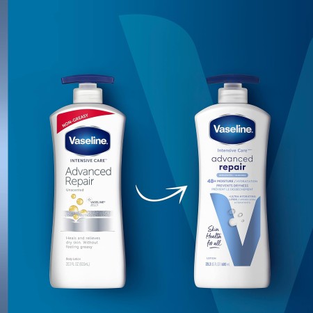 Vaseline Loción corporal de cuidado intensivo para piel seca Loción sin perfume de reparación avanzada hecha con lípidos