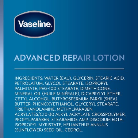 Vaseline Loción corporal de cuidado intensivo para piel seca Loción sin perfume de reparación avanzada hecha con lípidos