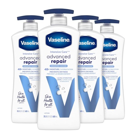 Vaseline Loción corporal de cuidado intensivo para piel seca Loción sin perfume de reparación avanzada hecha con lípidos