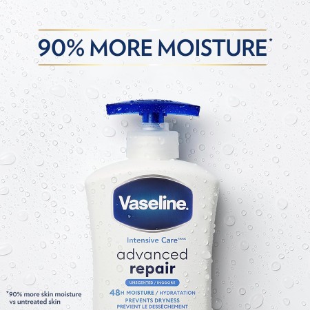 Vaseline Loción corporal de cuidado intensivo para piel seca Loción sin perfume de reparación avanzada hecha con lípidos