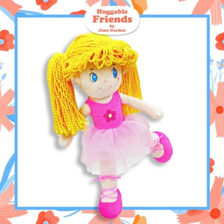 June Garden Bailarina Princesa Polina de 16 pulgadas – Muñeca suave de peluche – Traje rosa – Regalo para niñas pequeñas