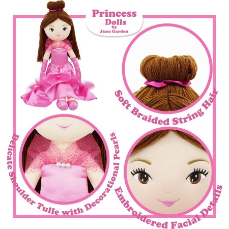 June Garden Bailarina Princesa Polina de 16 pulgadas – Muñeca suave de peluche – Traje rosa – Regalo para niñas pequeñas