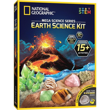 NATIONAL GEOGRAPHIC Kit de ciencia de la Tierra - Más de 15 experimentos científicos para niños, kit de cultivo de cristales,