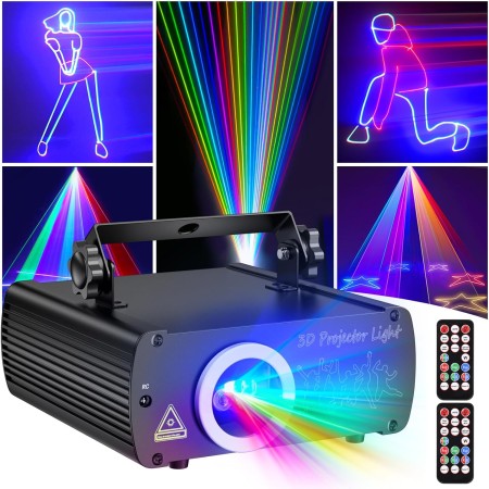 Ehaho Luces de fiesta láser para DJ, animación 3D RGB Lazer, iluminación de escenario, luces de proyector de disco activadas por