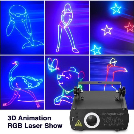 Ehaho Luces de fiesta láser para DJ, animación 3D RGB Lazer, iluminación de escenario, luces de proyector de disco activadas por