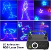 Ehaho Luces de fiesta láser para DJ, animación 3D RGB Lazer, iluminación de escenario, luces de proyector de disco activadas por