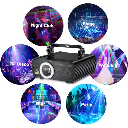 Ehaho Luces de fiesta láser para DJ, animación 3D RGB Lazer, iluminación de escenario, luces de proyector de disco activadas por