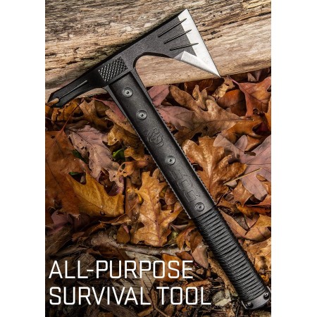 SOG Survival Hawk SK1001-CP cabezal de hacha negra con carcasa dura con sacaclavos, cabeza de martillo, iniciador de fuego,