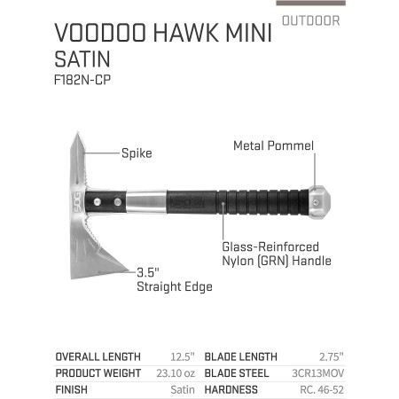 SOG Survival Hawk SK1001-CP cabezal de hacha negra con carcasa dura con sacaclavos, cabeza de martillo, iniciador de fuego,