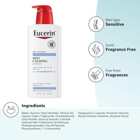 Eucerin Loción calmante para la piel, loción de cuerpo completo para piel seca y con picazón, avena natural enriquecida, botella