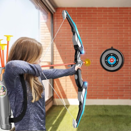 Juego de 2 juguetes de arco y flecha para niños, luz LED con 20 flechas de ventosa, objetivo y carcaj, juguetes al aire libre