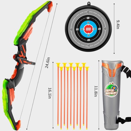 Juego de 2 juguetes de arco y flecha para niños, luz LED con 20 flechas de ventosa, objetivo y carcaj, juguetes al aire libre