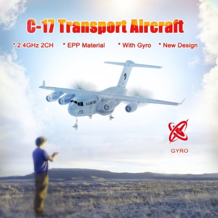 GoolRC C-17 Avión RC, avión de control remoto de 2.4 GHz, avión de transporte militar con envergadura de 14.685 in, avión RC de