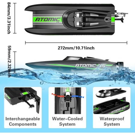 VOLANTEXRC Barcos a control remoto para piscinas y lagos 20+MPH AtomicXS Barco RC de alta velocidad para niños o adultos, bote