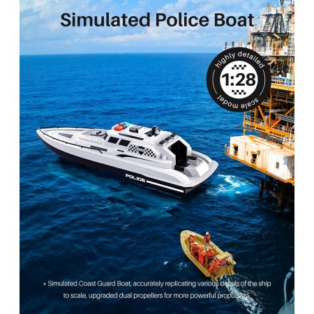 SYMA Barco a control remoto, 1: barco de policía simulado a escala 28 para piscinas y lagos, barcos de control remoto de alta