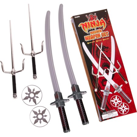 Kangaroo Espada de plástico para niños, armas de juguete Ninja para niños, juego de katanas de espadas ninja y estrellas, juego