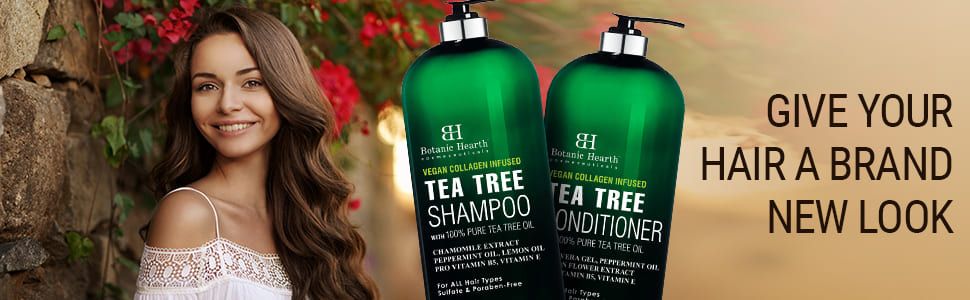 Botanic Hearth Vegan Colágeno Tea Tree Oil Shampoo Conditioner Set Hair Scalp Natural Best Top