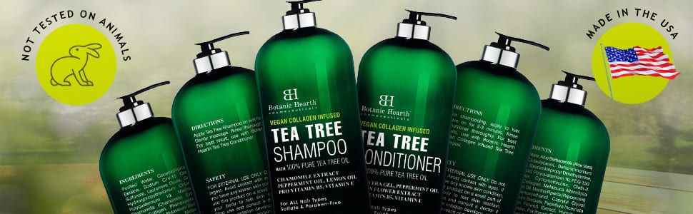 Botanic Hearth Vegan Colágeno Tea Tree Oil Shampoo Conditioner Set Hair Scalp Natural Best Top