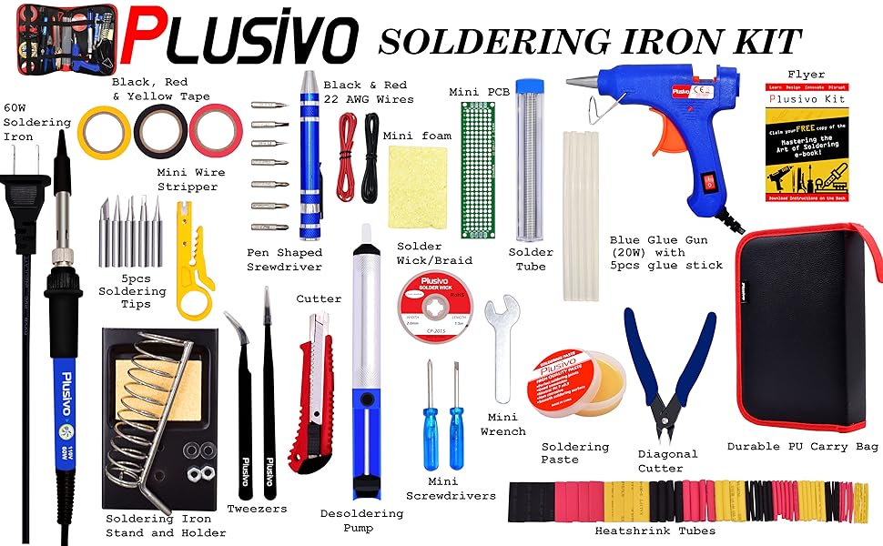 Soldering kit with glue gun stand pump tweezers paste wick braid and many more