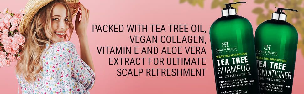 Botanic Hearth Vegan Colágeno Tea Tree Oil Shampoo Conditioner Set Hair Scalp Natural Best Top